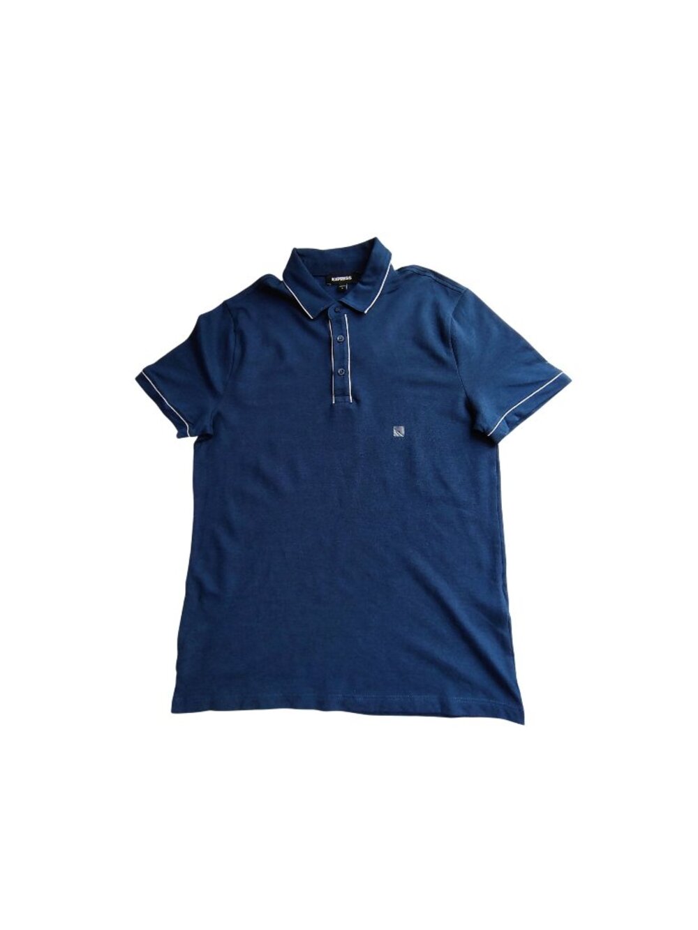 Express Mens Blue Polo Shirt Size S With White Piping Detail Cotton Blend NWT